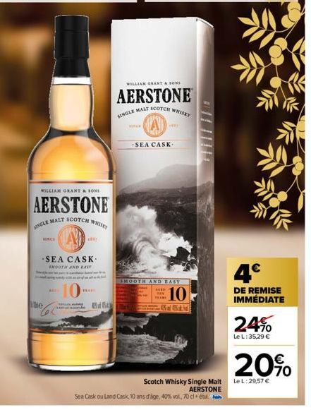HACE  he  WILLIAM GRANT & SONS  AERSTONE SINGLE MALT SCOTCH WHISKY  gdy wi  ACC  SEA CASK.  INDOTH AND EAST  KATUR  10- A  FREE  Bad B  SINCE  WILLIAM ORANT & SONS  AERSTONE SINGLE MALT SCOTCH WHISKY 