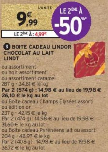  BOITE CADEAU LINDOR CHOCOLAT AU LAIT LINDT