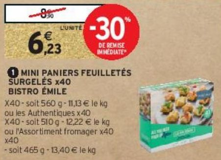 MINI PANIERS FEUILLETÉS SURGELÉS x40 BISTRO ÉMILE