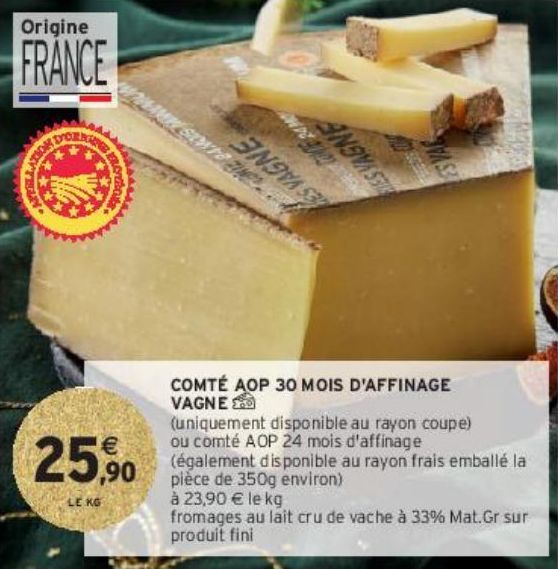 COMTÉ AOP 30 MOIS D'AFFINAGE VAGNE