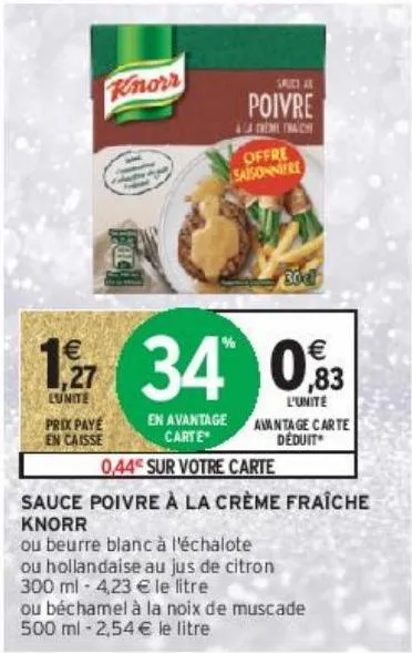 sauce poivre à la crème fraîche knorr