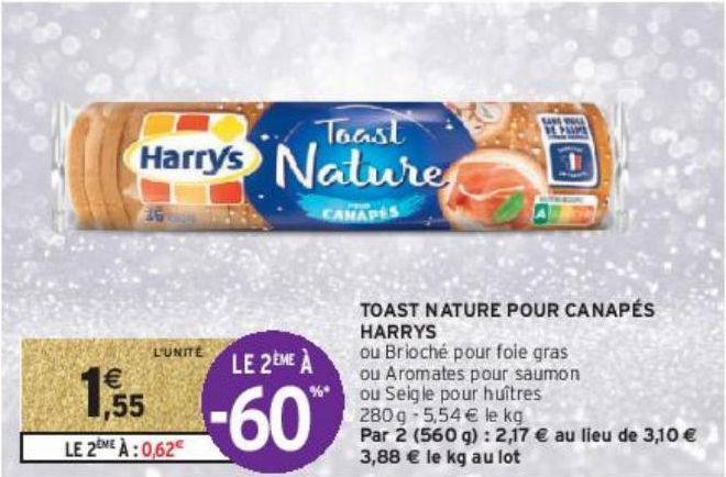 TOAST NATURE POUR CANAPÉS HARRYS