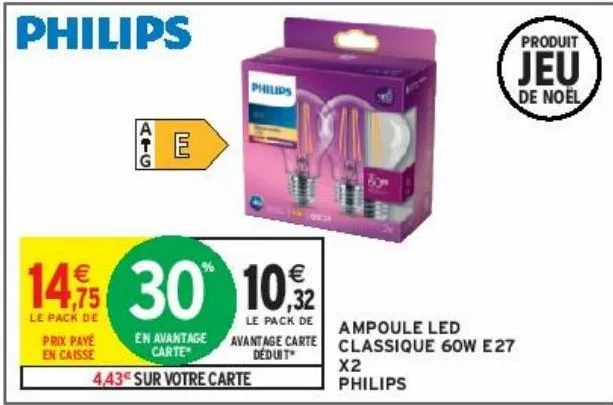 ampoule led classique 60w e27 x2 philips