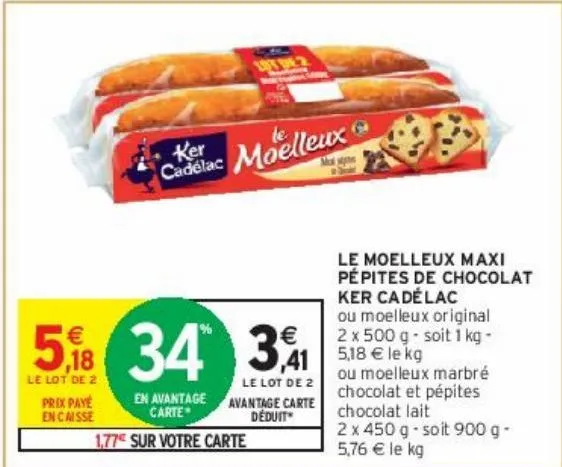 le moelleux maxi pépites de chocolat ker cadélac