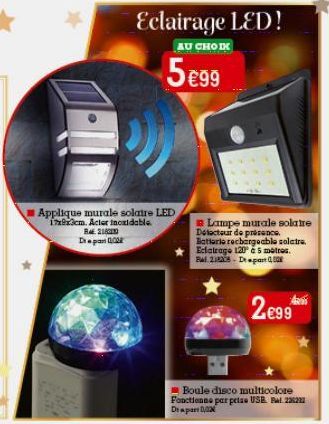 R21  Drapan 0022  Applique murale solaire LED  19x3cm. Acier inoxidable.  Eclairage LED! 5€99  AU CHOIX  Lampe murale solaire Detecteur de presence. Batterie rechargeable solaire. Eclairage 120 à 5 me