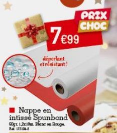 déperlant et résistunt!  Nappe en intissé Spunbond 80gr. 1,2x10m. Blanc ou Rouge. R 173194-8  7€99  PRIX CHOC 