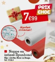 déperlant et résistunt!  nappe en intissé spunbond 80gr. 1,2x10m. blanc ou rouge. r 173194-8  7€99  prix choc 