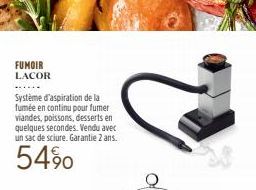 FUMOIR LACOR  Système d'aspiration de la  fumée en continu pour fumer viandes, poissons, desserts en quelques secondes. Vendu avec un sac de sciure. Garantie 2 ans.  54% 