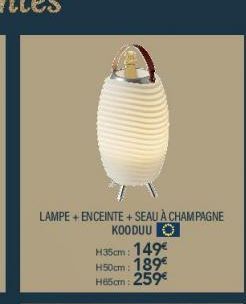 LAMPE + ENCEINTE +SEAU À CHAMPAGNE KOODUU  H35cm: 149€  H50cm:  189€  H65cm: 259€ 