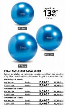 Ref. MU293  A partir de 6  .Diamètre de 65 cm:  Réf. MU294  A partir de 6  +Diamètre de 75 cm:  Ref. MU295  A partir de 6  055 cm  075 cm  Fitball ANTI-BURST CASAL SPORT  Permet de réaliser de nombreu