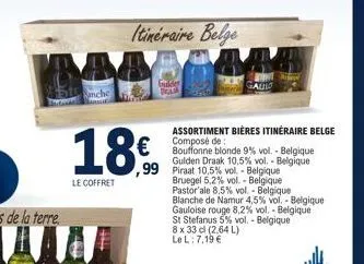 888  itinéraire belge  18€  le coffret  tist  assortiment bières itinéraire belge composé de bouffonne blonde 9% vol. - belgique gulden draak 10,5% vol. - belgique  ,99 piraat 10,5% vol. - belgique  b