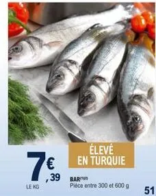 7€0  le kg  ,39 bar  élevé en turquie  pièce entre 300 et 600 g  51 