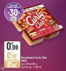 SUR VOTRE COMPTE ROUTE  -30%  24579  0,99  0,30  Vico  Curly  Club  Original  Assortiment Curly Club VICO  0,69 Le coffret 90 g  Soit le kg: 11,00 € 