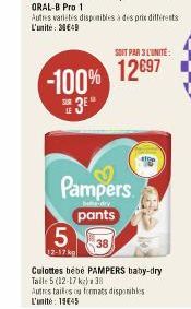 Autres varietes disponibles à des prix différents L'unité: 38€49  SOIT PAR 3 L'UNITÉ:  -100% 12697  3⁰  5  12-17 kg  Pampers  batardry  pants  Culottes bébe PAMPERS baby-dry  Taile 5 (12-17 k) 38  Aut