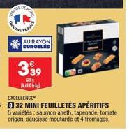 104 POR  ORIGINA  FRANCE  AU RAYON SUROELES  3⁹9  C Rac  5 variétés: saumon aneth, tapenade, tomate origan, saucisse moutarde et 4 fromages. 