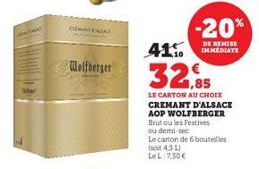 Wolfberger  ou demi-sec  Le carton de 6 bouteilles (soit 4,5 L) LeL:7,30 €  