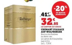 wolfberger  ou demi-sec  le carton de 6 bouteilles (soit 4,5 l) lel:7,30 €  