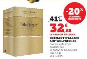 Wolfberger  ou demi-sec  Le carton de 6 bouteilles (soit 4,5 L) LeL:7,30 €  