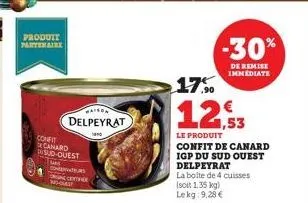 produit partenairs  confit  canard sud-ouest  ne  comenius chic confer ng-mast  maison  delpeyrat  1950  -30%  de remise immediate  17%  12,53  le produit  confit de canard igp du sud ouest delpeyrat 