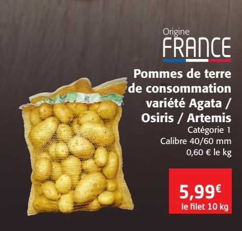 Pommes de terre de consommation variété Agata Osiris Artemis