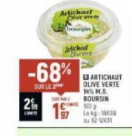 2%  -68%  SUR LE 2  Artichaut Olive verte  boungin  for  ARTICHAUT OLIVE VERTE 14% M.G. BOURSIN  COMIE 150 B Lokg: 1819 au 1212631  