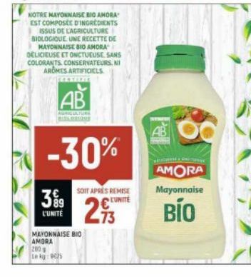 NOTRE MAYONNAISE BIO AMORA EST COMPOSÉE D'INGREDIENTS ISSUS DE LAGRICULTURE BIOLOGIQUE UNE RECETTE DE MAYONNAISE BIO AMORA DELICIEUSE ET ONCTUEUSE SANS COLORANTS CONSERVATEURS, NI AROMES ARTIFICIELS  