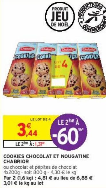 COOKIES CHOCOLAT ET NOUGATINE  CHABRIOR