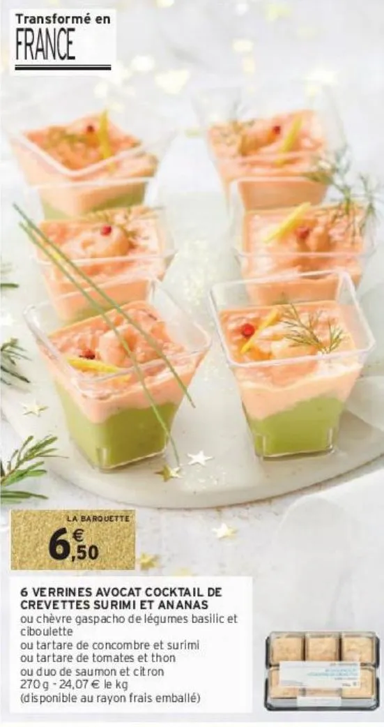 6 verrines avocat cocktail de  crevettes surimi et ananas
