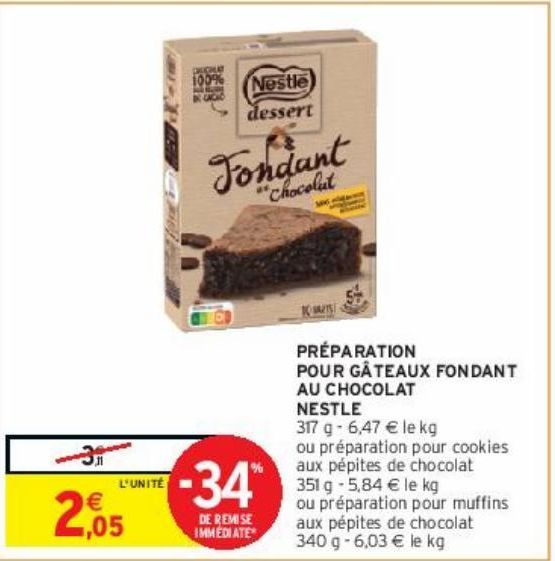 PRÉPARATION  POUR GÂTEAUX FONDANT  AU CHOCOLAT  NESTLE