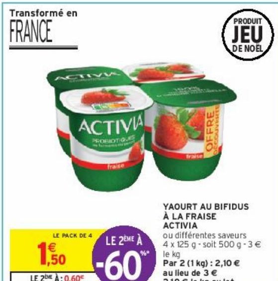 YAOURT AU BIFIDUS  À LA FRAISE  ACTIVIA