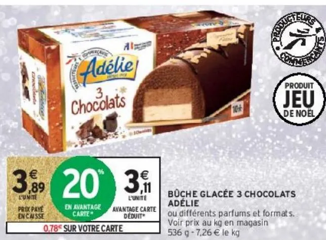 bûche glacée 3 chocolats  adélie