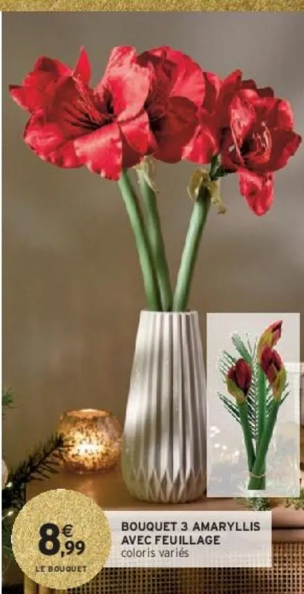 bouquet 3 amaryllis  avec feuillage