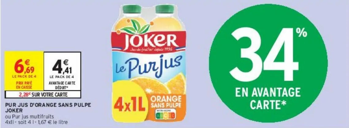 pur jus d'orange sans pulpe joker