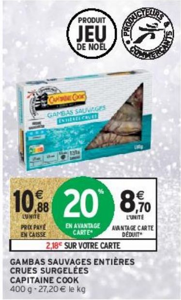 GAMBAS SAUVAGES ENTIÈRES CRUES SURGELÉES CAPITAINE COOK