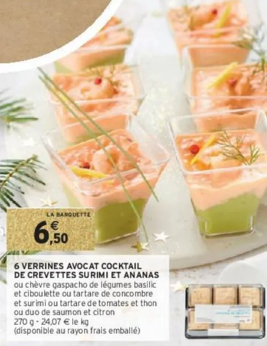 6 verrines avocat cocktail de crevettes surimi et ananas