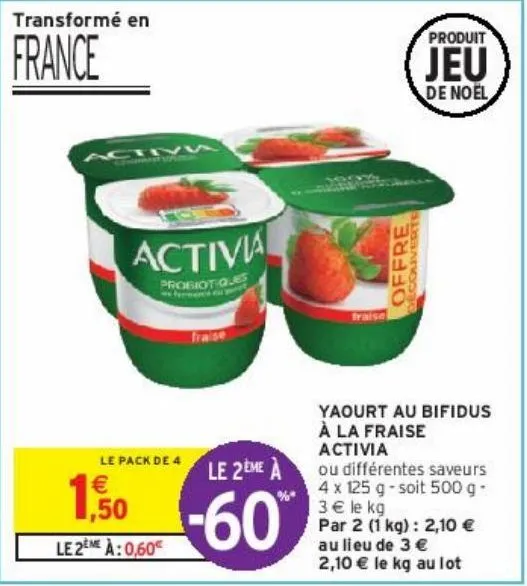 yaourt au bifidus à la fraise activia