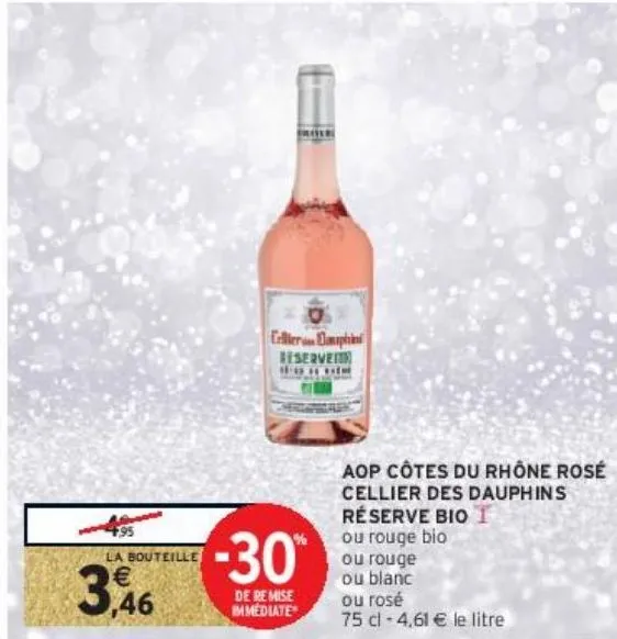 aop côtes du rhône rosé cellier des dauphins réserve bio