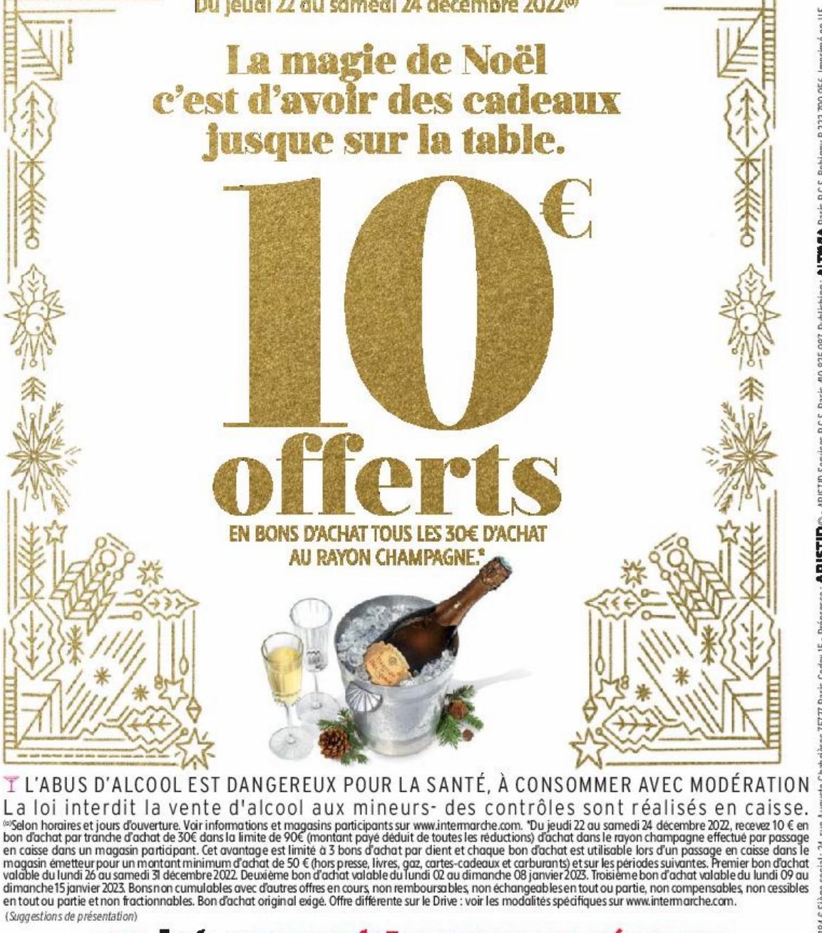 10€ offerts en bons d'achat tous les 30€ d'achat au rayon champagne