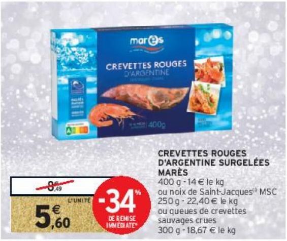 CREVETTES ROUGES D'ARGENTINE SURGELÉES MARÈS