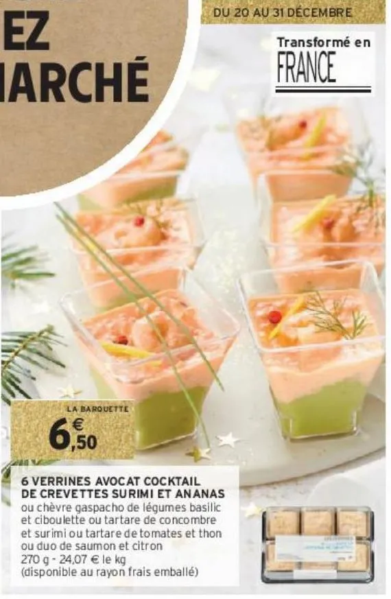 6 verrines avocat cocktail de crevettes surimi et ananas