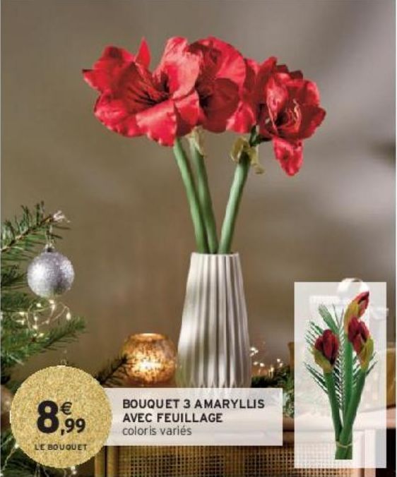 BOUQUET 3 AMARYLLIS AVEC FEUILLAG