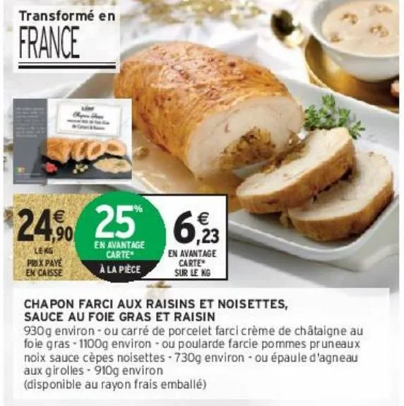 chapon farci aux raisins et noisettes, sauce au foie gras et raisin