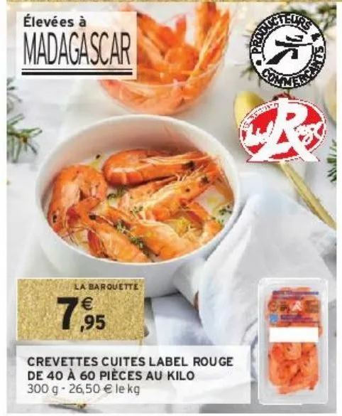 crevettes cuites label rouge de 40 à 60 pièces au kilo