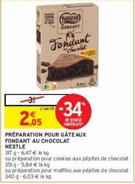 PRÉPARATION POUR GÂTEAUX FONDANT AU CHOCOLAT NESTLE