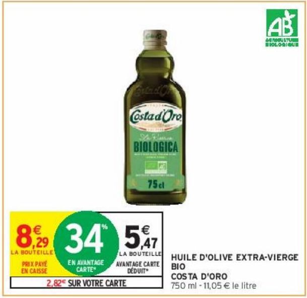 HUILE D'OLIVE EXTRA-VIERGE BIO COSTA D'ORO
