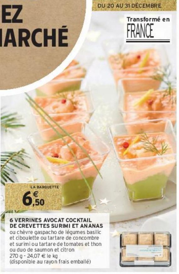 6 VERRINES AVOCAT COCKTAIL DE CREVETTES SURIMI ET ANANAS