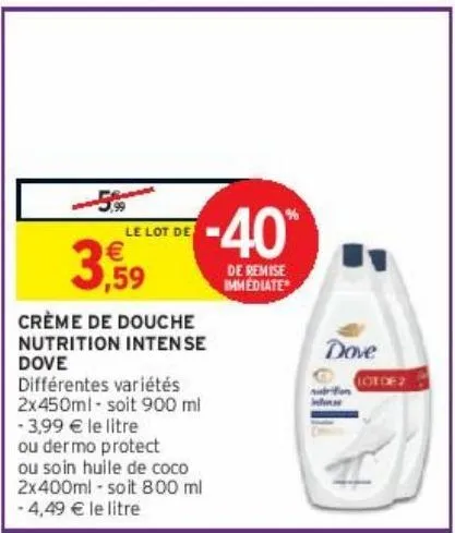 crème de douche nutrition intense dove