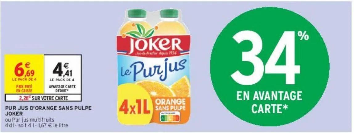 pur jus d'orange sans pulpe joker