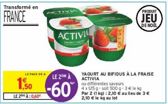 YAOURT AU BIFIDUS À LA FRAISE ACTIVIA