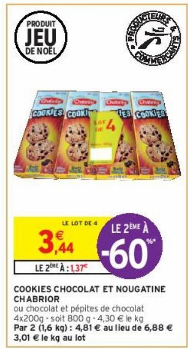 COOKIES CHOCOLAT ET NOUGATINE CHABRIOR